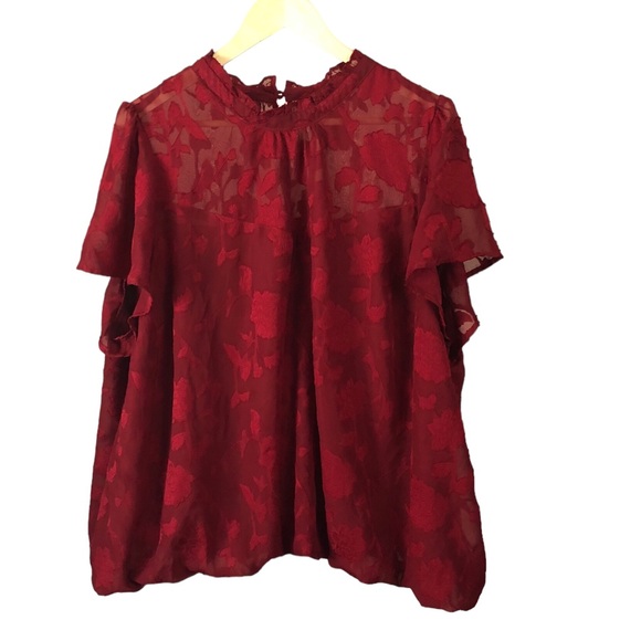 TOP - Women's Torrid Red Chiffon Floral Flutter Sleeve Bubble Hem Top. Size 3X. - Picture 4 of 16